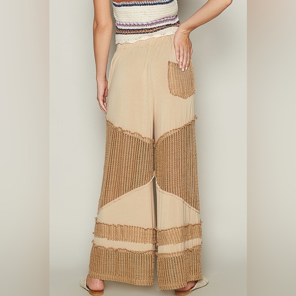 NEW🤎POL Lana Wide Leg Mesh Pant Small Latte - Picture 3 of 4